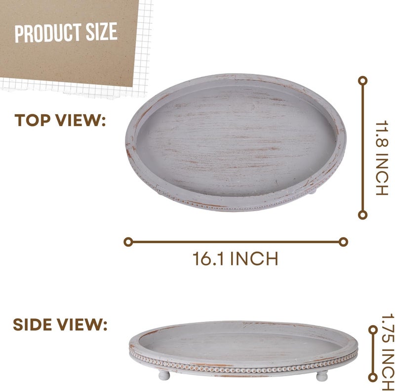 FESTWIND Oval Wooden Tray, Decorative Trays for Home Decor Coffee Table Kitchen Dinning Table, Small Wood Beaded Tray for Decor Grey - Image 4